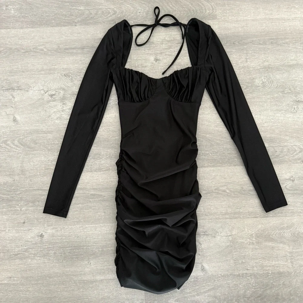 Tiger Mist Black Ruched Mini Dress - Picture 3 of 6